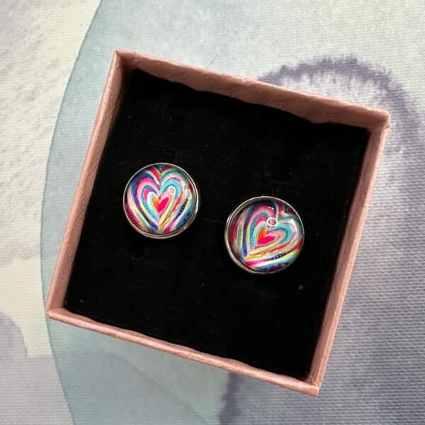 Iridescent Heart Dome Earrings